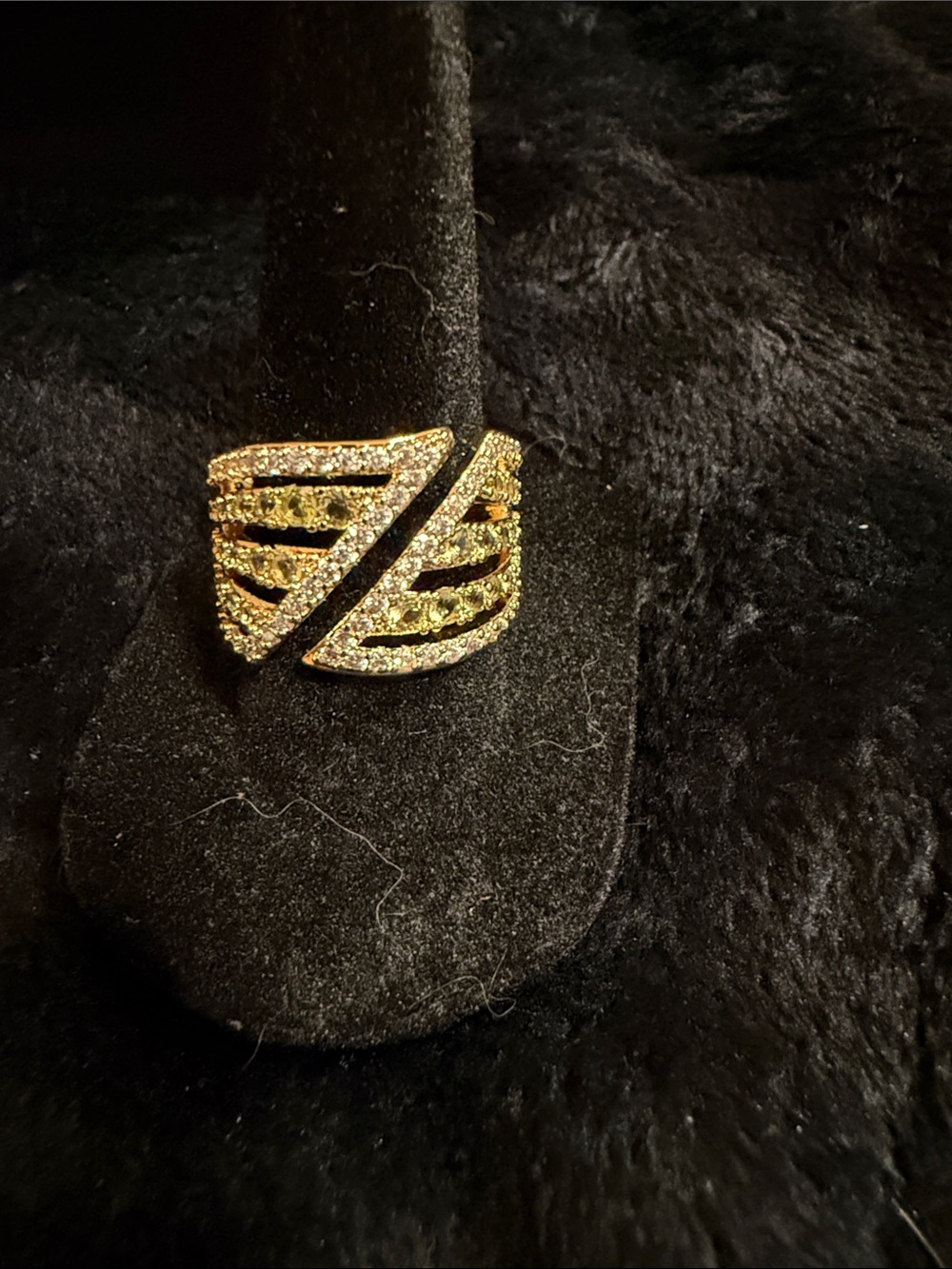 Gold Crystal Pavé Openwork Statement Ring